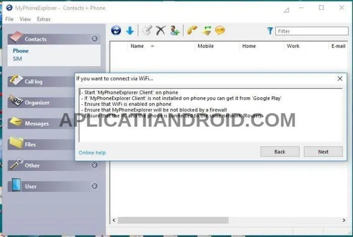 Conectare telefon la pc prin wi-fi cu programul MyPhoneExplorer