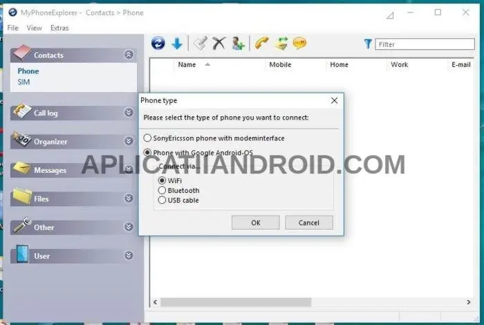 MyPhoneExplorer program de conectat telefonul la PC Windows.