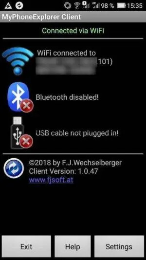 Poza cu aplicatia MyPhoneExplorer pe telefon Android