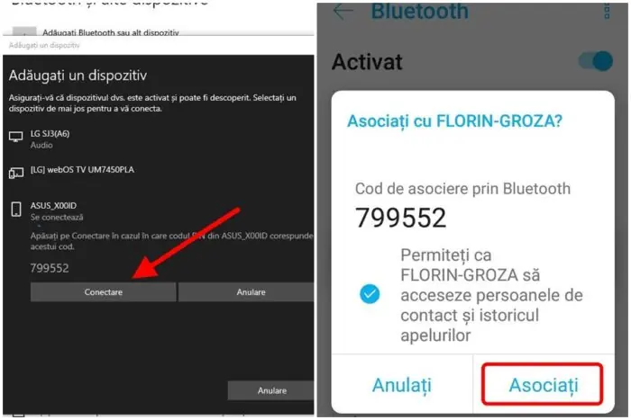 asociere telefon laptop prin bluetooth