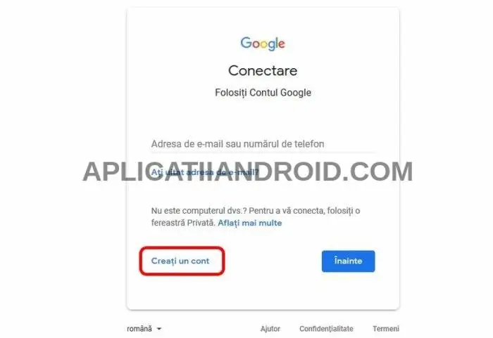 creati un cont google nou