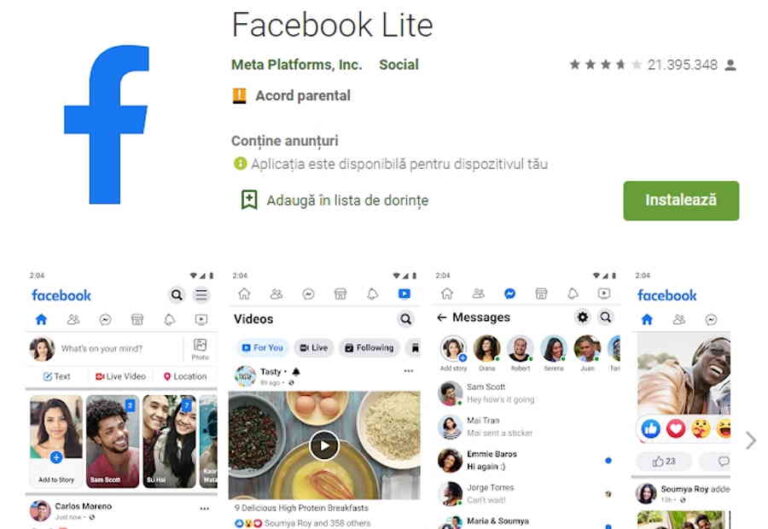 Facebook Lite descărcare gratuită, instalare și conectare