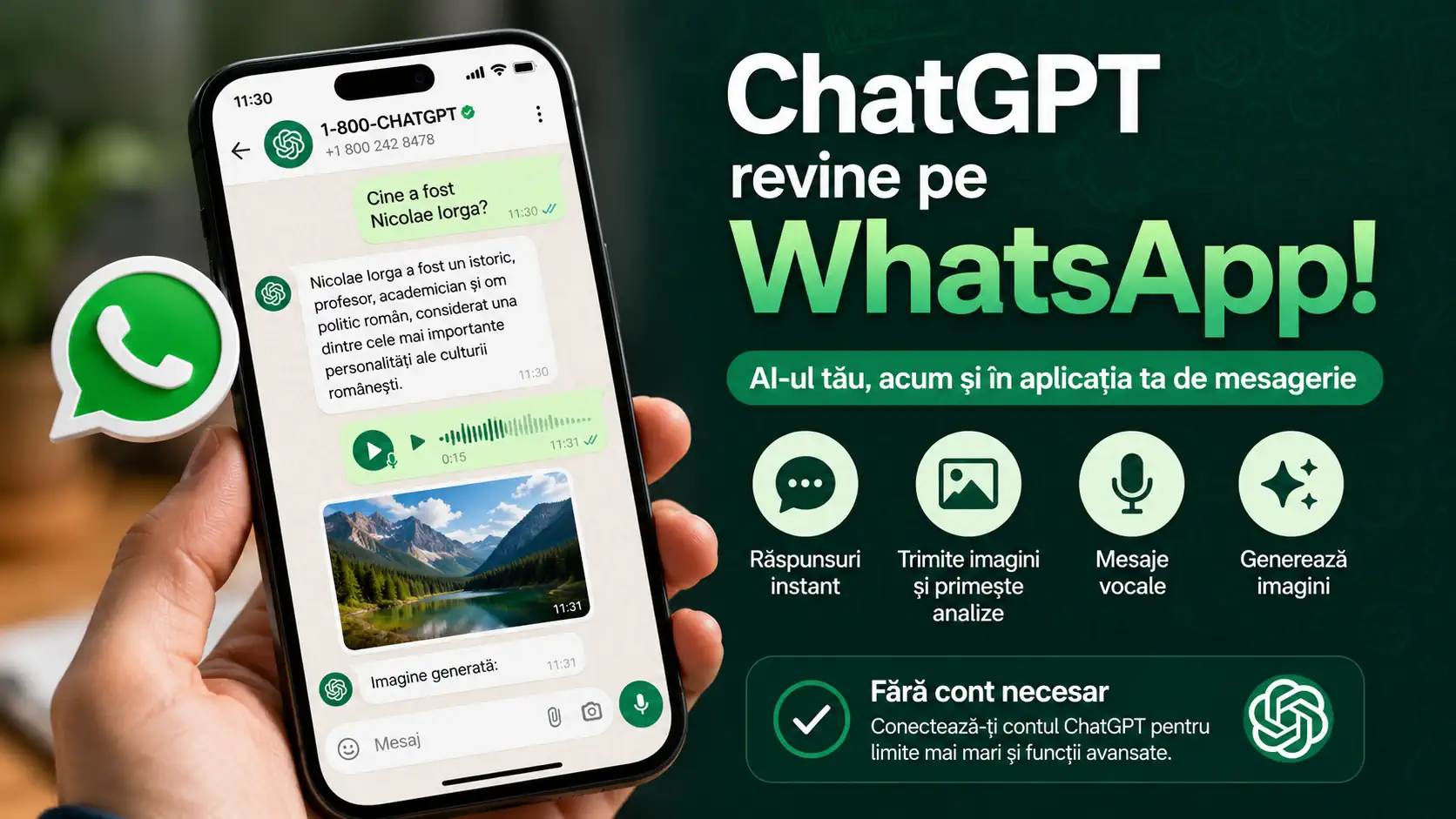 ChatGPT este din nou disponibil pe WhatsApp în România și UE