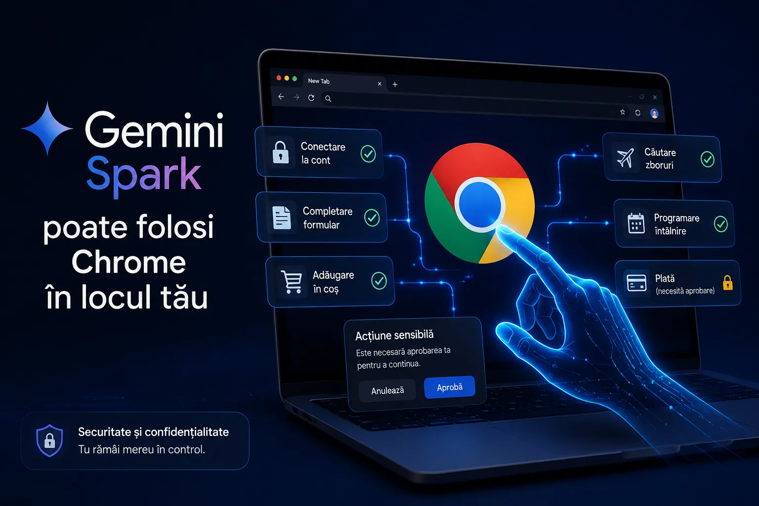 Gemini Spark poate folosi Chrome pentru a naviga pe site-uri, accesa conturi și automatiza sarcini online