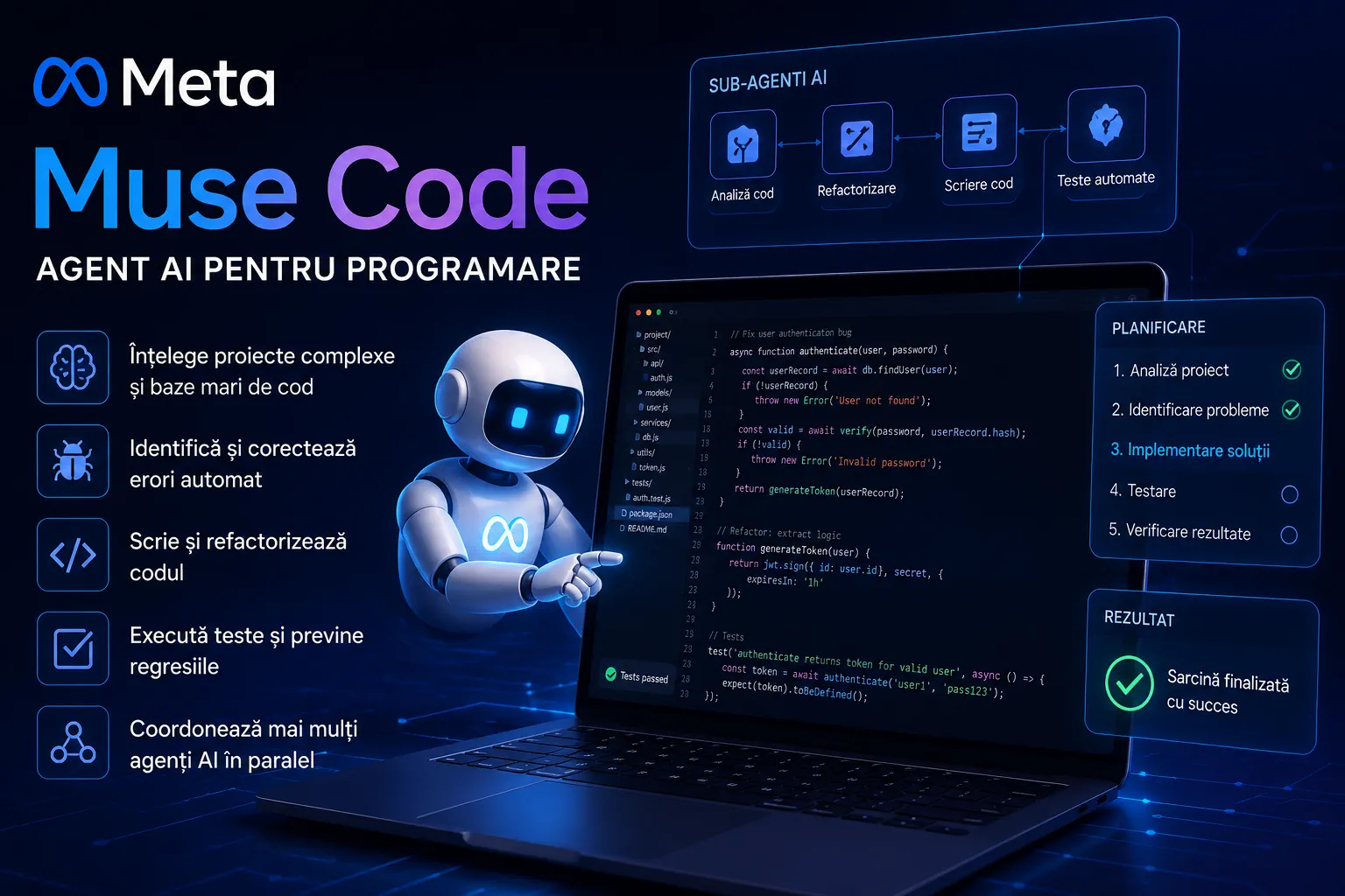 Meta lansează Muse Code, un agent AI care scrie cod, corectează erori și testează aplicații